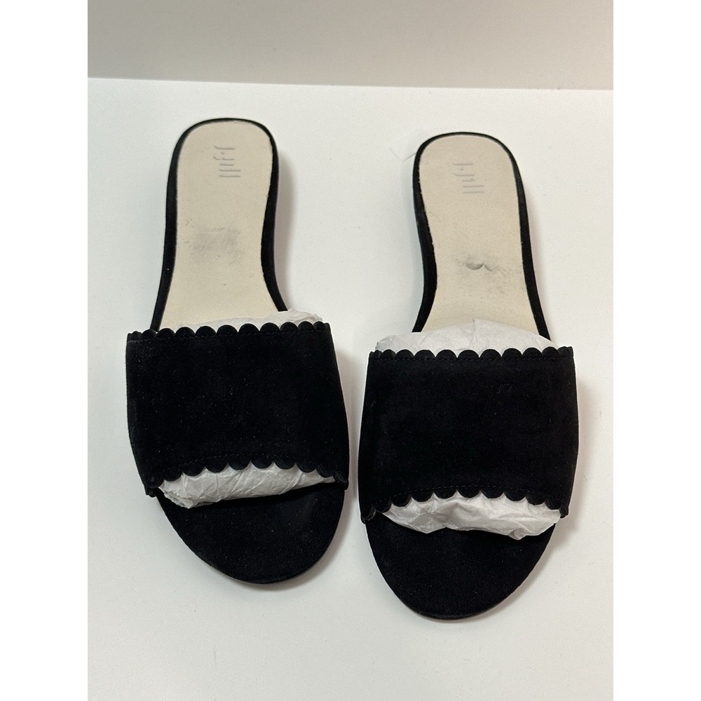 J Jill, Women's Black Suede Scalloped Slide Sandals, Flats,‎ Size 7